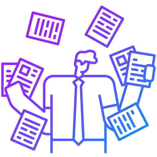 Person overwhelmed by documents